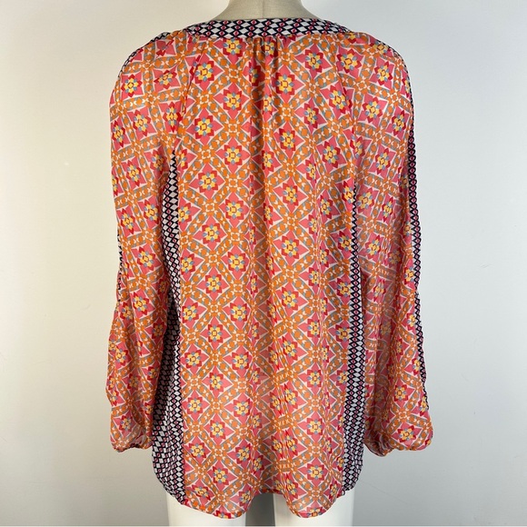 Zac & Rachel Orange and Black Geometric Blouse L - Picture 3 of 9